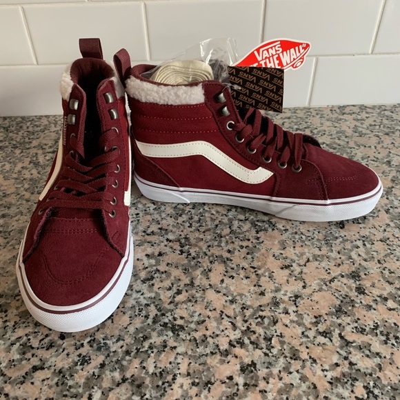 NEW Vans Filmore Hi Vansguard Sherpa Suede Water Resistant Shoe Maroon Womens 8 - Picture 2 of 8